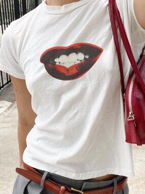 Y2K Graphic Baby Tee | Retro Lips Print T-Shirt | Cute Coquette Aesthetic Top